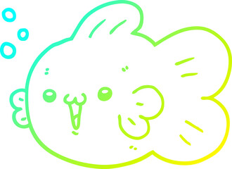 cold gradient line drawing of a cartoon fish