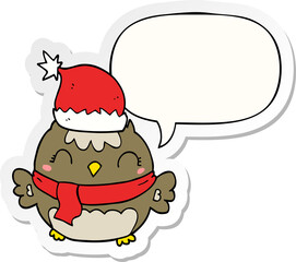 cute christmas owl with speech bubble sticker