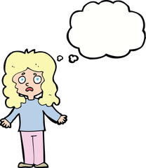cartoon worried woman with thought bubble