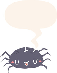 cartoon halloween spider with speech bubble in retro style