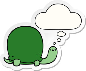 cute cartoon tortoise with thought bubble as a printed sticker