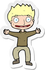 sticker of a cartoon grinning boy