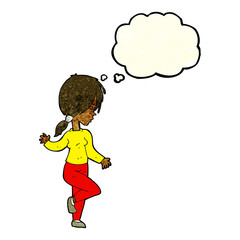 cartoon girl dancing with thought bubble