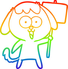 rainbow gradient line drawing of a cute cartoon dog