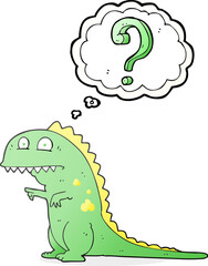freehand drawn thought bubble cartoon confused dinosaur