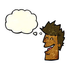 cartoon happy man with thought bubble
