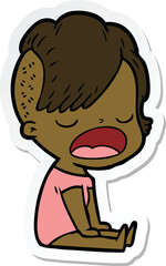 sticker of a cartoon cool hipster girl talking