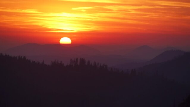 Sunset View of the Western Edge of the Sequoia National Park and San Joaquin Valley from Beetle Rock