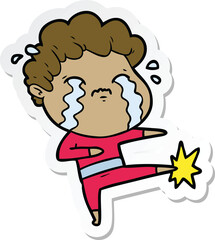 sticker of a cartoon man crying