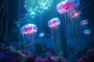 Fototapeta na wymiar jellyfish in aquarium, Generative AI