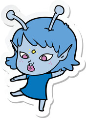 sticker of a pretty cartoon alien girl