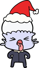 weird hand drawn line drawing of a alien wearing santa hat