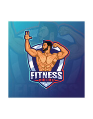 Gym Mascot Logo.Fitness Mascot logo for Club.Gym Branding Trade Mark.Gym badges. Bodybuilding stencil label, fitness monochrome silhouette badge and athlete muscles.