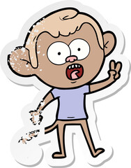 distressed sticker of a cartoon shocked monkey