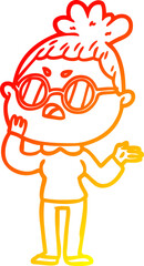warm gradient line drawing of a cartoon annoyed woman