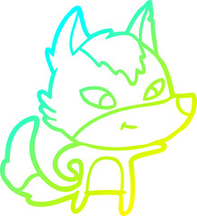 cold gradient line drawing of a friendly cartoon wolf