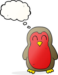 freehand drawn thought bubble cartoon christmas robin