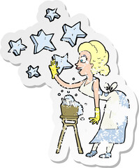 retro distressed sticker of a cartoon woman washing dishes