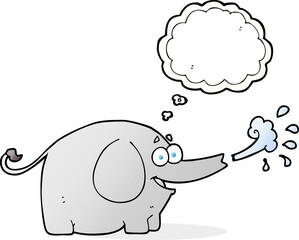 freehand drawn thought bubble cartoon elephant squirting water