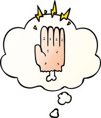 cartoon magic halloween zombie hand with thought bubble in smooth gradient style