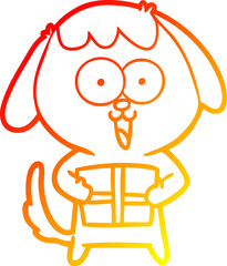 warm gradient line drawing of a cute cartoon dog