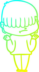cold gradient line drawing of a cartoon boy with untidy hair