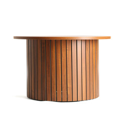 Round wooden table isolated on white background