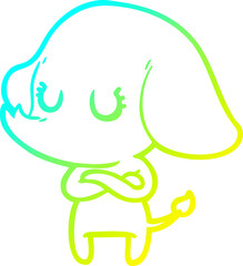 cold gradient line drawing of a cute cartoon elephant