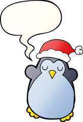 cute christmas penguin with speech bubble in smooth gradient style