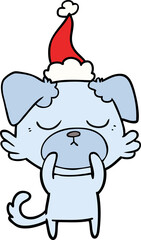 cute hand drawn line drawing of a dog wearing santa hat