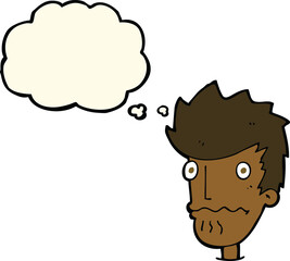 cartoon nervous man with thought bubble