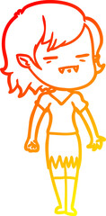 warm gradient line drawing of a cartoon undead vampire girl