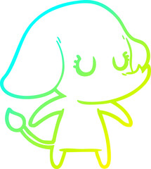 cold gradient line drawing of a cute cartoon elephant