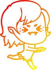warm gradient line drawing of a annoyed cartoon vampire girl