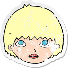 retro distressed sticker of a cartoon girl staring