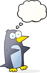 freehand drawn thought bubble cartoon penguin