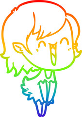 rainbow gradient line drawing of a cute cartoon happy vampire girl