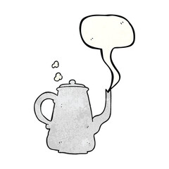 freehand speech bubble textured cartoon steaming  coffee pot