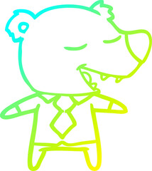 cold gradient line drawing of a cartoon bear wearing shirt and tie