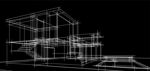 Architectural sketch of modern house building