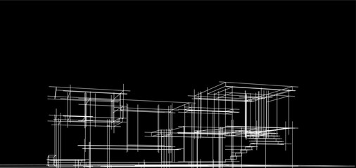 Architectural sketch of modern house building