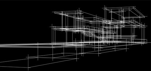 Architectural sketch of modern house building