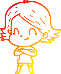 warm gradient line drawing of a cartoon friendly girl