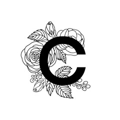 Flower font alphabet, doddle letter C. Luxury wedding invitation flowers letters. Laser cut template. Initial monogram letter. May be used for logo or paper cutting.
