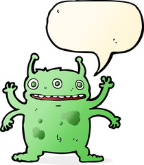 cartoon alien monster with speech bubble