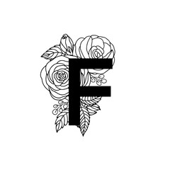 Flower font alphabet, doddle letter F. Luxury wedding invitation flowers letters. Laser cut template. Initial monogram letter. May be used for logo or paper cutting.

