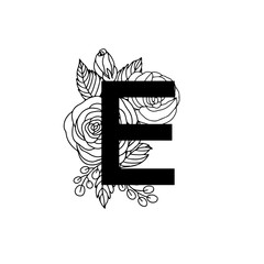 Flower font alphabet, doddle letter E. Luxury wedding invitation flowers letters. Laser cut template. Initial monogram letter. May be used for logo or paper cutting.
