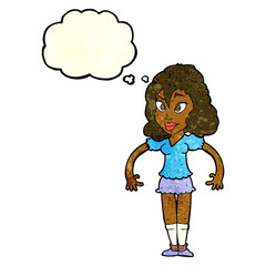 cartoon pretty woman with thought bubble