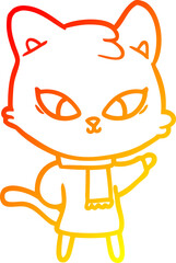 warm gradient line drawing of a cute cartoon cat