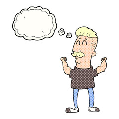 freehand drawn thought bubble cartoon celebrating man
